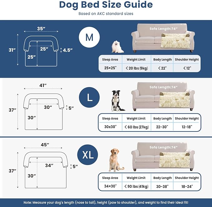 Calming Dog Couch Bed for Medium Dogs/Cats, 35 x 31 inch Waterproof Removable Dog Mat Couch Cover for Furniture Protector, Non-Slip Fluffy blunique Pet Bed for Couch, Sofa - Tie-Dye Khaki