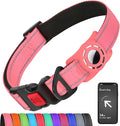 Airtag Dog Collar with AirTag Holder for Puppy Small Dogs, Reflective, Soft Padded & Safety Locking Buckle, Nylon Pet Collars Adjustable for All Breeds, Pink,XS