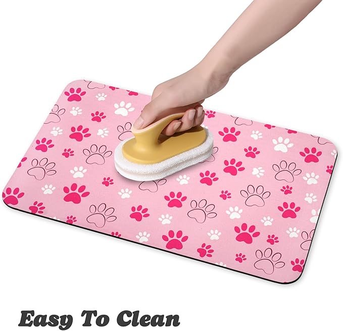 Dog Food Mat, Absorbent Water Bowl Mats Cat Pet Feeding Placemats Pink 16 * 24 inch