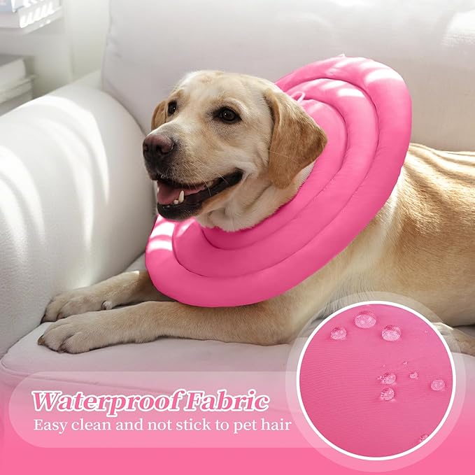 IDOMIK Dog Recovery Collar, Waterproof Soft Dog Cone After Surgery, Comfy Protective Elizabethan Collar Alternative for Dogs Cats, Adjustable Pet Neck Donut Cone Anti-Licking Biting Wounds,Rose,2XL