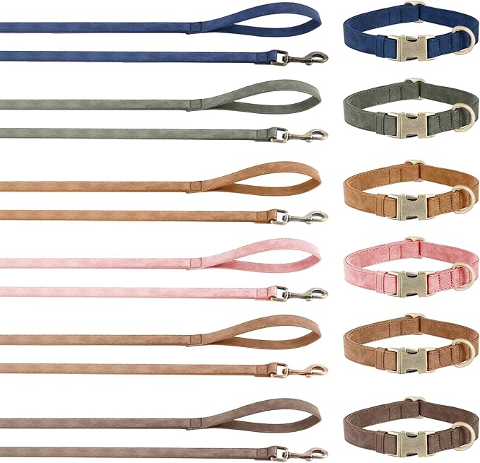 Genuine Leather Dog Collar - Adjustable Pet Collar with Quick Release Metal Buckle, Soft Skin Friendly Real Leather Collar for Small, Medium, Large Dogs (Brown Collar + Rope, M：Fit 12-20" Neck)