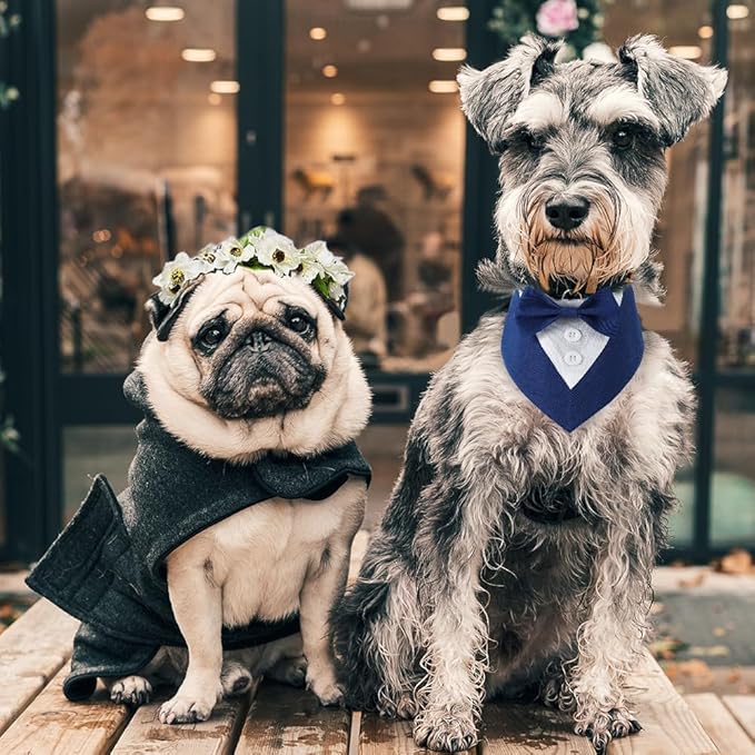 Dog Tuxedo, Formal Dog Wedding Bandana Adjustable Pet Collar with Bow, Small, Medium and Large Wedding Clothing, Birthday Gifts for Dogs