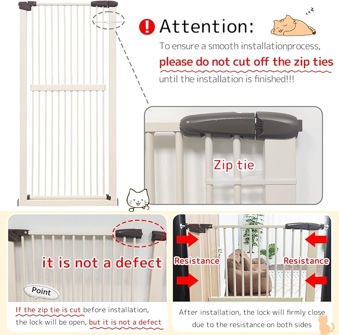 Lumizone Extra Tall Cat Gate 61.02" High Pressure Mounted Extra Wide 42.52"-46.64" (17Sizes) 1.37" Gap No Drilling Auto-Close Tall Pet Gate for Dogs (Cream, 42.52"-46.64" W)
