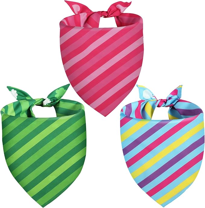 Valentines Dog Bandana St Patricks Day and Easter Dog Bandana XLarge 3PCS, Colorful Scarf for Boy and Girl, Triangle Reversible Bibs.