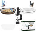 Deck Bird Feeders with Metal Mesh Tray and 2 Water Bowls - Detachable Adjustable Heavy Duty Clamp Bracket, Rail Bird Bath Balcony Porch Railing Feeder Perfect for Attracting Birds.