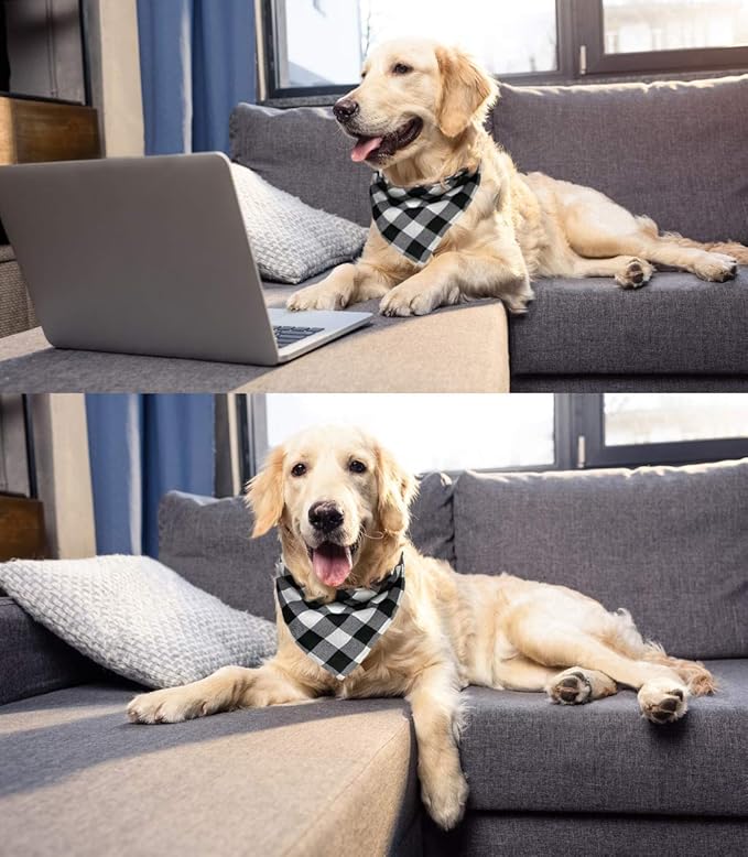 Christmas Plaid Dog Bandana with Button, Dual Layer Scarf Soft Cotton Triangle Bib Girls and Boys Kerchief Adjustable Accessories for Small Medium Large Extra Large Dog Puppy Pet Cat