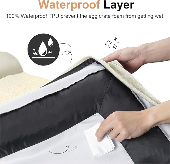 Large Dog Bed Orthopedic Washable: Jumbo Dog Bed Bolster Extra Large Dogs Egg Crate Foam Sofa Couch Waterproof Removable Cover - Beige
