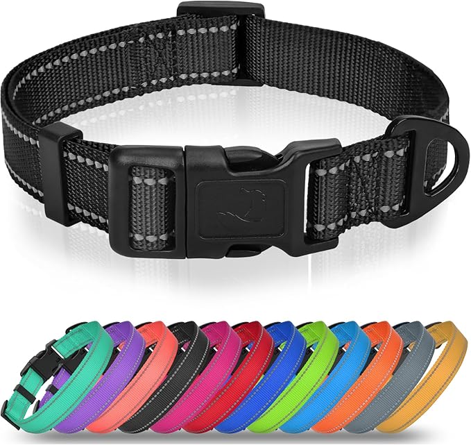 Joytale Large Dog Collar, Reflective and Adjustable Nylon Pet Collar with Quick-Release Buckle for Extra Large Dogs, Black, XL