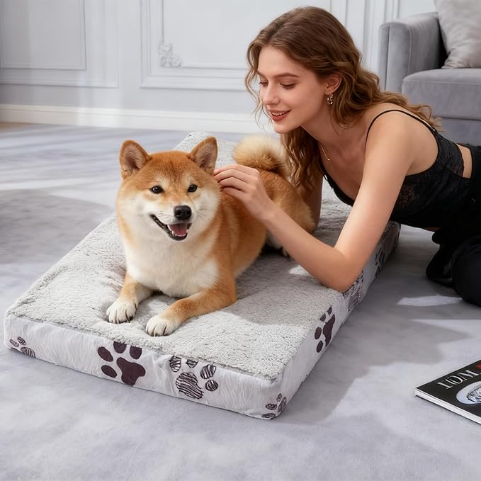 Waterproof Orthopedic Dog Bed for Large Medium Sized Dogs 35x22 Inch - Egg Crate Foam Pet Crate Bed with Removable Washable Cover, Plush Top Anti-Slip Bed Mat, Chocolate
