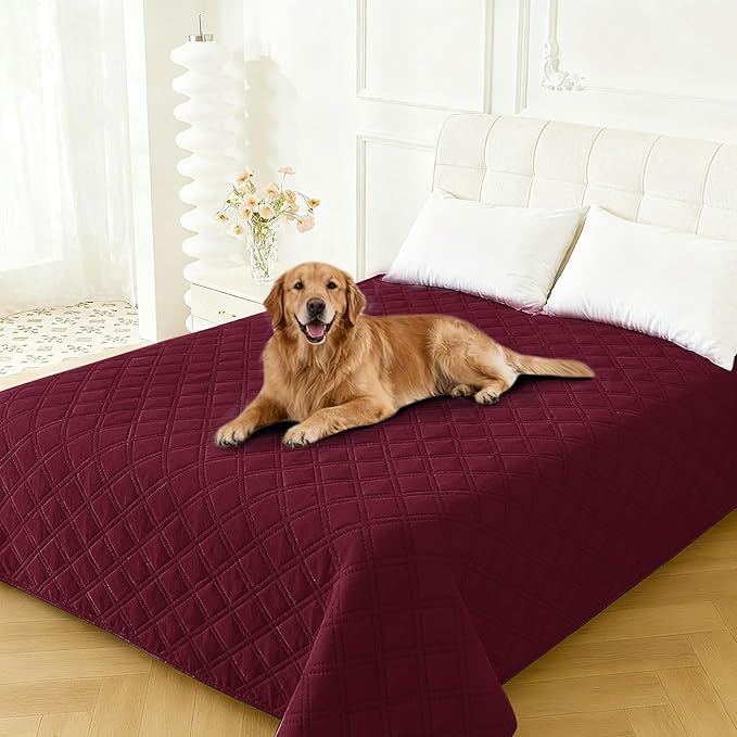 Waterproof Couch Covers for Pets, Waterproof Dog Bed Cover, Anti-Slip Soft Dog Blankets, Couch Cover for Dogs Washable, Pet Blanket for Puppy Large Dogs Cat Christmas (68x82 Inch, Burgundy)