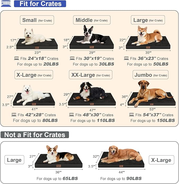 Orthopedic Dog Bed for Extra Large Dogs, XL Comfort Pet Mat for Large Sized Dog 44x32 Inch, Egg Crate Foam with Removable Washable Oxford Cover, Black