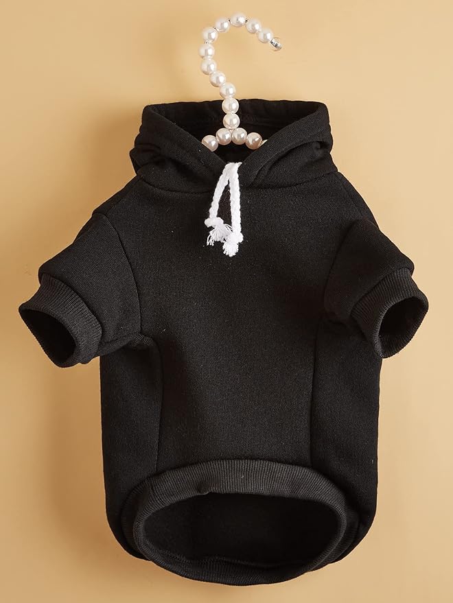 QWINEE Basic Dog Hoodie Sweatshirt Puppy Sweater Warm Cat Costumes Pet Clothes for Chihuahua Puppy Kitten Small Medium Dogs Black Large