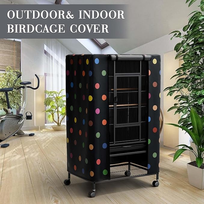 Tchvt Nighttime Bird Cage Covers with Zipper Panel Blackout Birdcage for Winter Universal Breathable Large Good Night Enclosure for Bird (Polka Dot, 38x24x48 inch)