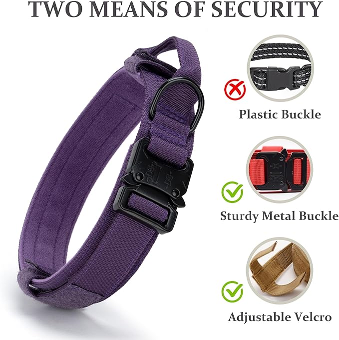 Tactical Dog Collar, Adjustable Military Training Nylon Dog Collar with Control Handle and Heavy Quick-Release Metal Buckle for Small Medium Large Dogs, Purple M