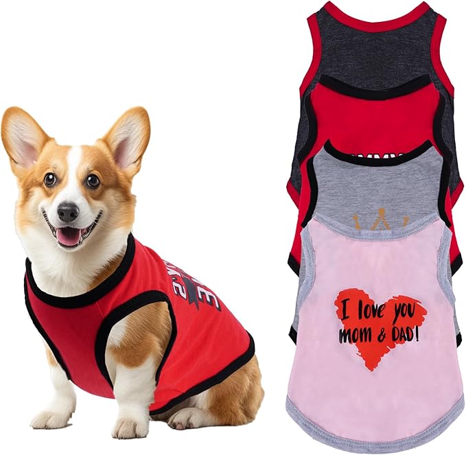 4 Pack Dog Shirts Summer Printed Puppy Clothes Novel Sleeveless Pet T Shirts Dog Clothes for Small Medium Dogs Cats Boy(XS)