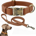 Dog Collar and Leash Set,Leather Silicone Waterproof Odor-Proof Dog Collar and Leash for Large Dogs, Soft Flexible Dog Collars, Durable Thick Adjustable Pet Collar (Brown, Large (14.5-24" Neck))