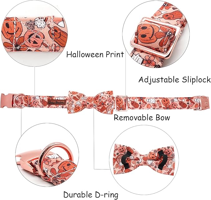 Halloween Dog Collar, Pet Collar Bow Pumpkin Pet Collar Girl Boy Holiday Pet Collars Gift Bow Dog Collar Cute Soft Puppy Collar for X-Small Puppy