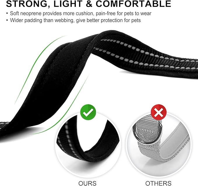 azuza Reflective Dog Collar, Soft Neoprene Padded Pet Collar with ID Tag Ring, Adjustable for Small Dogs,Black,S