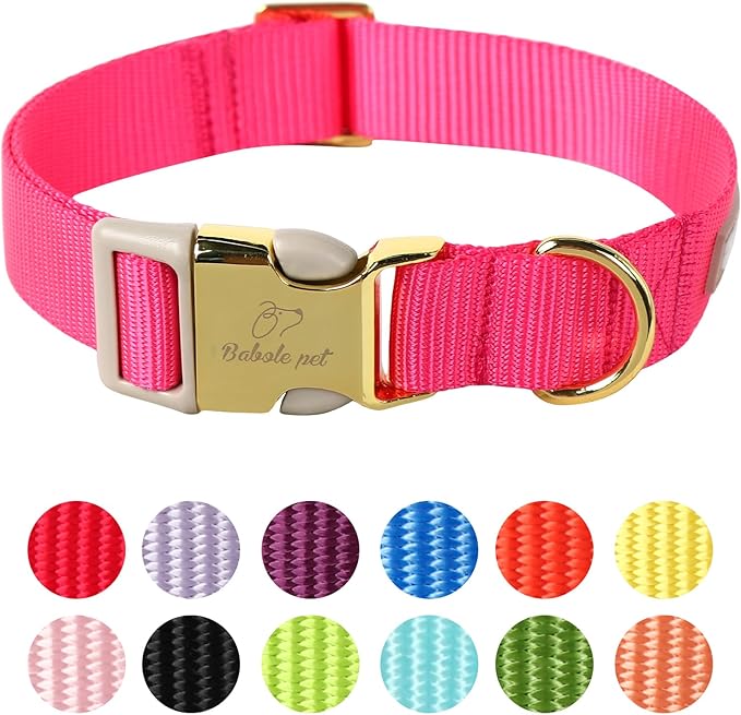 Nylon Dog Collar - Adjustable Rose Red Soft Webbing Dog Collars for Small Medium Large Dogs Boy Girl Puppy Collar with Safety Metal Buckle M