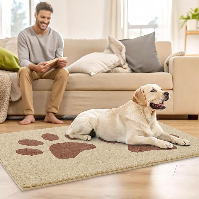 Buganda Dog Door Mat for Muddy Paws, Absorbent Dirt Trapper Washable Indoor Doormats, Non Slip Low-Profile Mud Mat for Dogs, Front Entrance Doormat for Inside Floor (36x24 Inches, Light Beige)