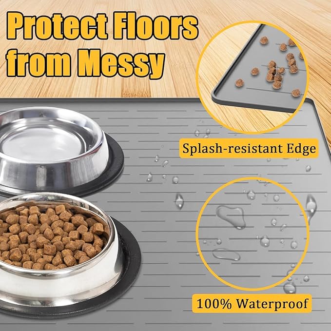 51.2"x25.6"(130cm×65cm) Largest Dog Food Mat, XXXXL Silicone Dog and Cat Mat for Food and Water Bowls, Thinken Waterproof Non-Slip XXXL Pet Feeding Mat for Floors, Dark Gray