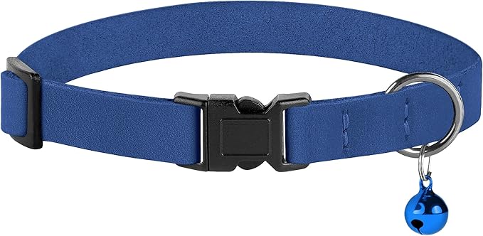 Breakaway Cat Collar Leather with Removable Bell - 13 Colors Available - Soft Adjustable Girl Boy Safety Lightweight Pet Kitten Collars Pink Brown Blue Green Red Orange Black (Blue)