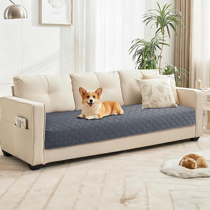 Waterproof Dog Bed Cover Pet Blanket, Soft Couch Cover for Dogs Washable, Non-Slip Dog Blanket Protect Furniture Couch Sofa Car for Puppy Large Dogs Cat (52x82 Inch, Dark Grey)