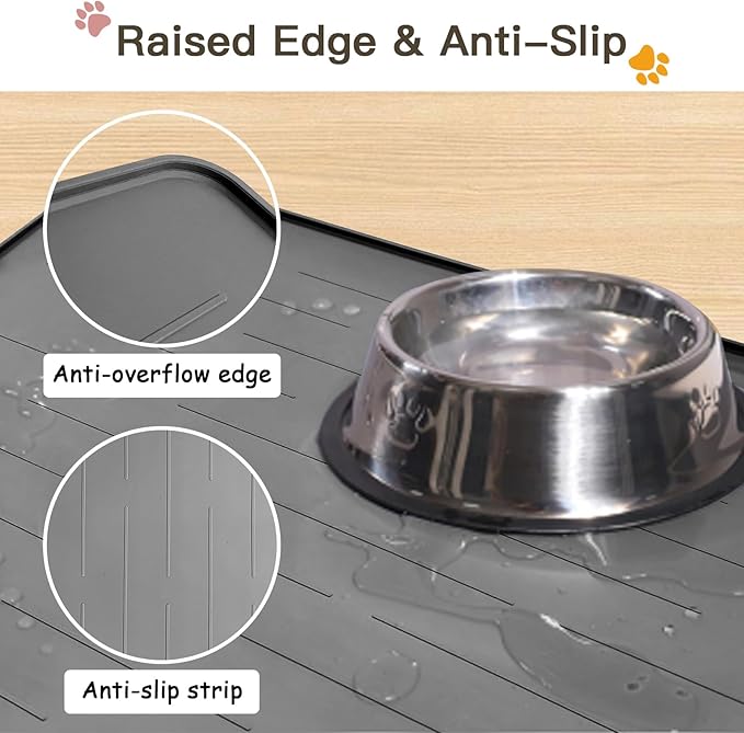 Largest Dog Food Mat, 48"x32" Silicone Dog and Cat Mat for Food and Water Bowls, Thinken Waterproof Non-Slip XXXL Pet Feeding Mat for Floors (Light Gray)