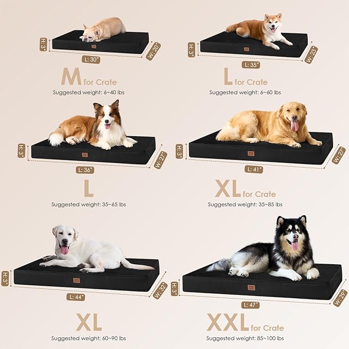 EHEYCIGA Waterproof Dog Bed Orthopedic 35"x23", Memory Foam Pet Bed for Larged Size Dogs, Washable Pet Mat with Removable Cover, Black