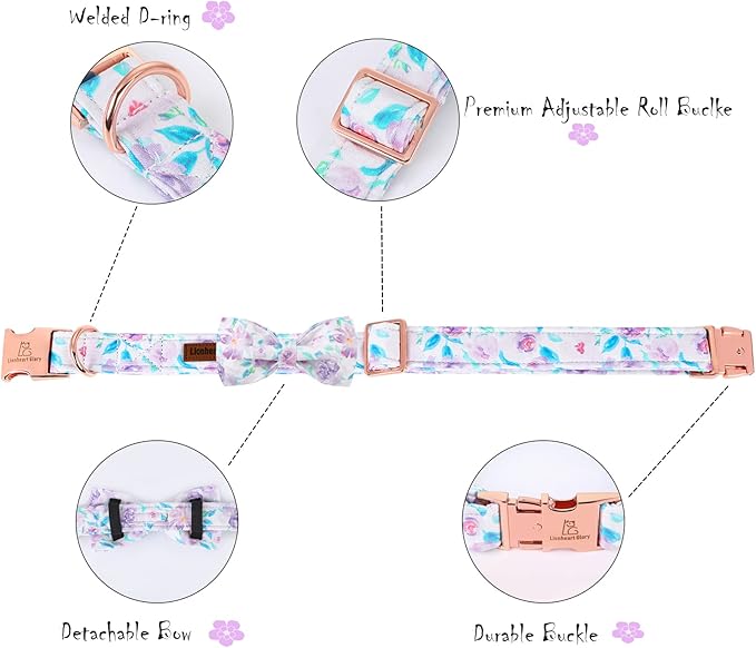 Lionheart glory Purple Dog Collar, Adjustable Dog Collar with Bowtie, Pet Gift Collar for Dog Soft Bowtie Dog Collars for Small Dogs