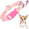Pink Puppy Collar with Bell -Nylon Collar for Chihuahua Pomeranian Yorkie, Adjustable XXS/XS for Walks & Daily Play (Daisy XS)