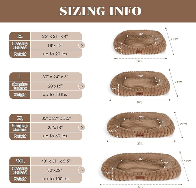 Cute Washable Dog Bed for Small Dogs -Soft Plush Calming Puppy & Cat Bed with Anti-Slip Bottom, Rectangle Anti-Anxiety Puppy Kennel Bed with Handle, 25" x 21" x 4", Brown