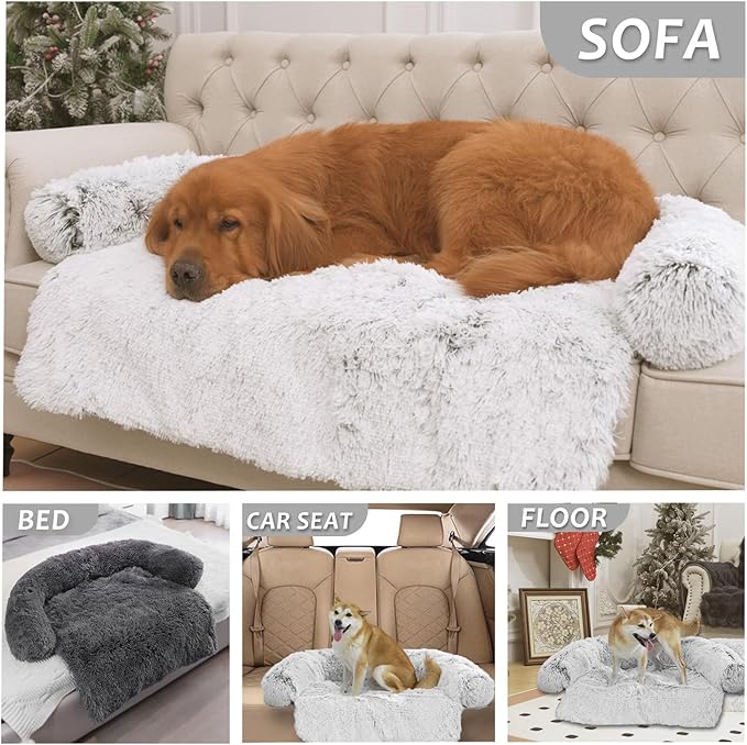 Tinaco Calming Dogs/Cats Bed Mats, Dog Pad Washable Removable Couch Cover, Plush Long Fur Mat for Pets, Waterproof Lining, Perfect for Small, Medium and Large Dogs and Cats (Gradient Gray, 36"x31")