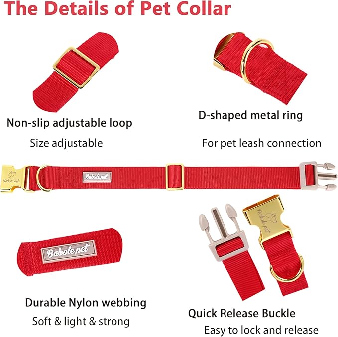 Nylon Dog Collar - Adjustable Burgundy Red Soft Webbing Dog Collars for Small Medium Large Dogs Boy Girl Puppy Collar with Safety Metal Buckle M