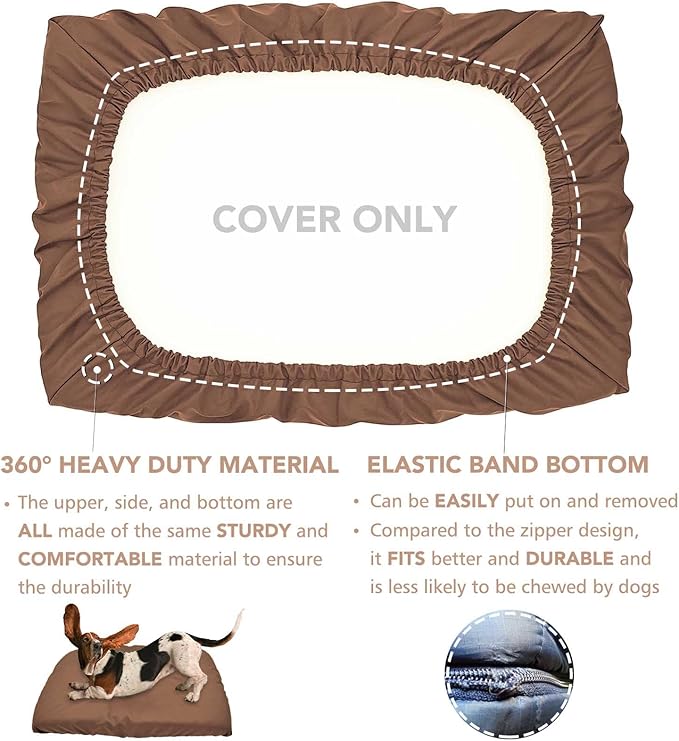 Dog Bed Cover Waterproof Replacement Machine Washable Covers for Dog Bed Heavy Duty Scratch Resistant Mattress Protector Pet Bed 24x18 Inch Brown Cover Only