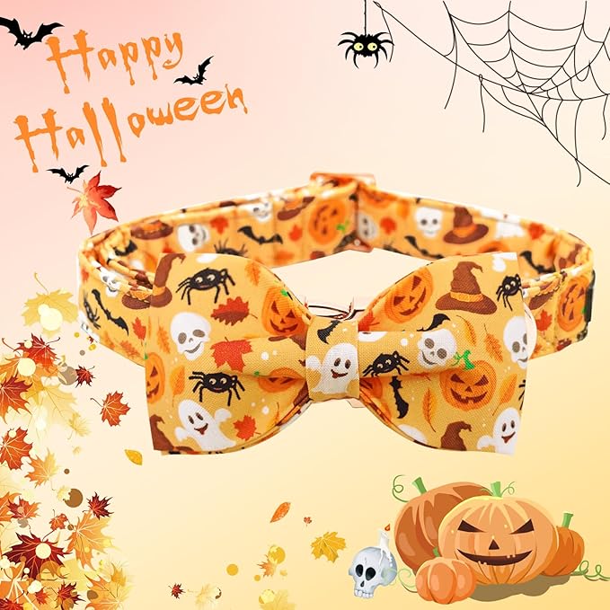 Halloween Dog Collar, Pet Collar Bow Fall Pet Collar Girl Boy Holiday Collar Gift Bow Cute Soft Puppy Collars for X-Small Puppy