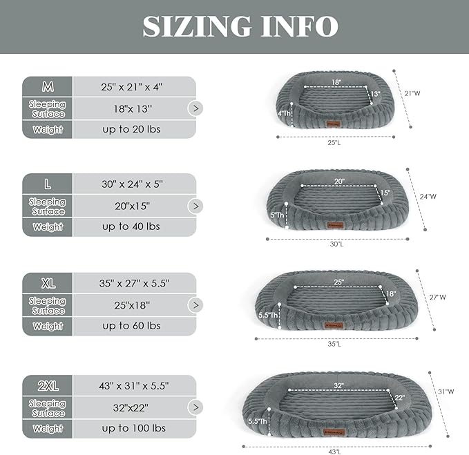 Cute Washable Dog Bed for Small Dogs -Soft Plush Calming Puppy & Cat Bed with Anti-Slip Bottom, Rectangle Anti-Anxiety Puppy Kennel Bed with Handle, 25" x 21" x 4",Grey
