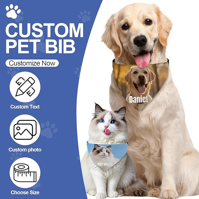 Custom Dog Bandana with Photo Personalized Dog Bandana Custom Image & Text, Unique Pet Scarf for Small Medium Large Dogs Personalized Pet Gift(Photo Custom, Large)