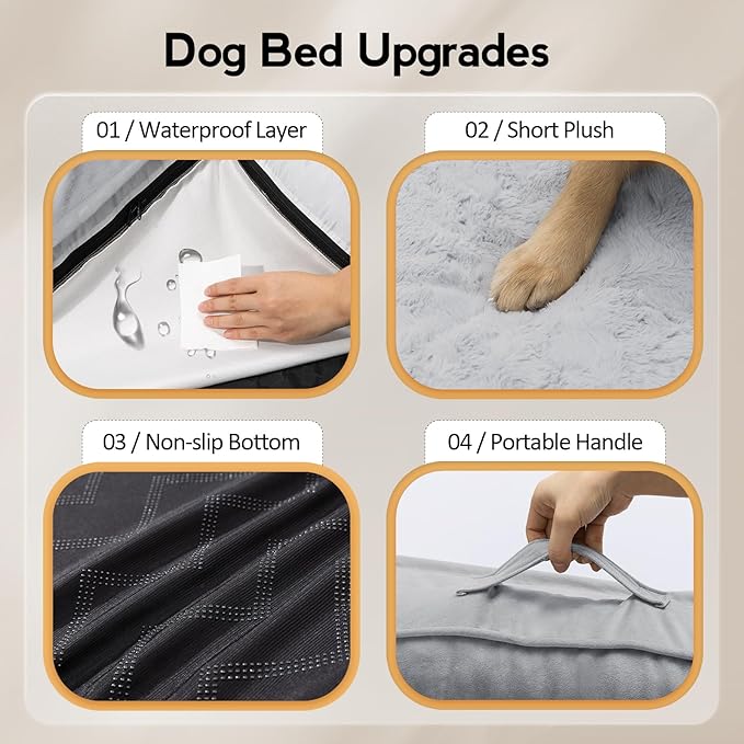 Dog Bed Medium Sized Dogs - Orthopedic Egg-Crate Memory Foam with Removable Washable Cover, Waterproof Pet Bed Couch with Non-Slip Bottom for Large Dog, Grey