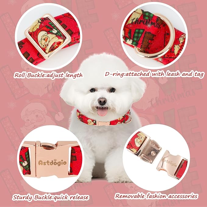 Christmas Dog Collar，Soft Cotton Dog Collars for Medium Dogs, Dog Christmas Collar with Santa for Small Medium Large Dogs, Adjustable Red Collars Perfect for Girl or Boy Dog Collars-M