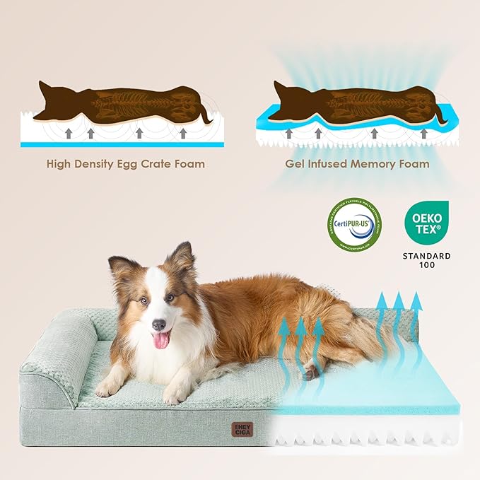 EHEYCIGA Orthopedic Dog Bed Medium Size Dogs, Memory Foam Dog Bed with Washable Removable Cover, Waterproof Pet Sofa Couch for Crate with Nonskid Bottom, 30x20x6, Greyish Green