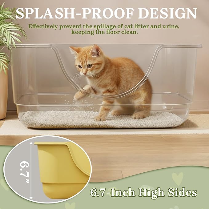 2 Pack Low Entry Small Litter Box for Kittens, Kitty Plastic Litter Boxes, Open Top, Anti-Splash High Sided Litter Tray Pan for Medium Pets, Puppy, Easy to Clean, 15.7"L*11.8"W*6.7"H (Yellow)