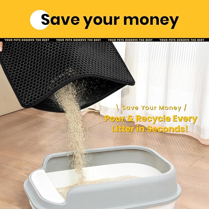 Cat Litter Mat Compact Size 23.6"x14.6" for Small Spaces, Upgrade Waterproof Leakproof Back Layer, Honeycomb Trapping Mat, Washable, Easy to Clean, Scatter Control Kitty Litter Matt, Black