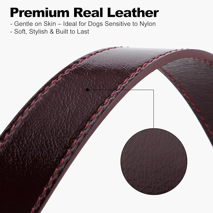 Plutus Pet Genuine Leather Dog Collar – Adjustable Pet Collar with Quick Release Metal Buckle, Soft Real Leather for Small Medium Large Dogs, Heavy Duty & Skin-Friendly (Copper Brown, L)