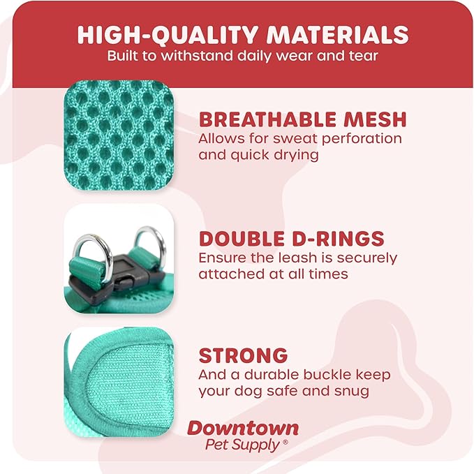 Downtown Pet Supply Step in Dog Harness for Small Dogs No Pull, Medium, Bermuda Blue - Adjustable Harness with Padded Mesh Fabric and Reflective Trim - Buckle Strap Harness for Dogs