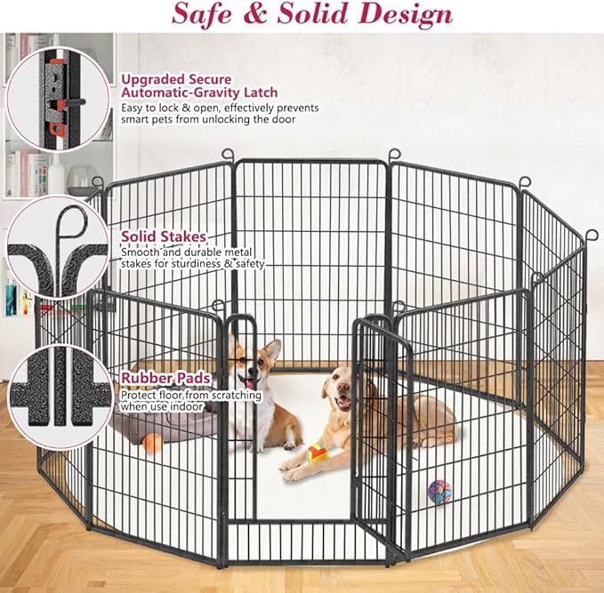 Dog Playpen 40 inch Dog Fence for Outdoor Indoor Use Heavy Duty Metal Dog Pen for Large Dogs, Rustproof Pet Playpen Portable Pet Fence Outdoor for Yard, RV Camping, Customizable, 24 Panels