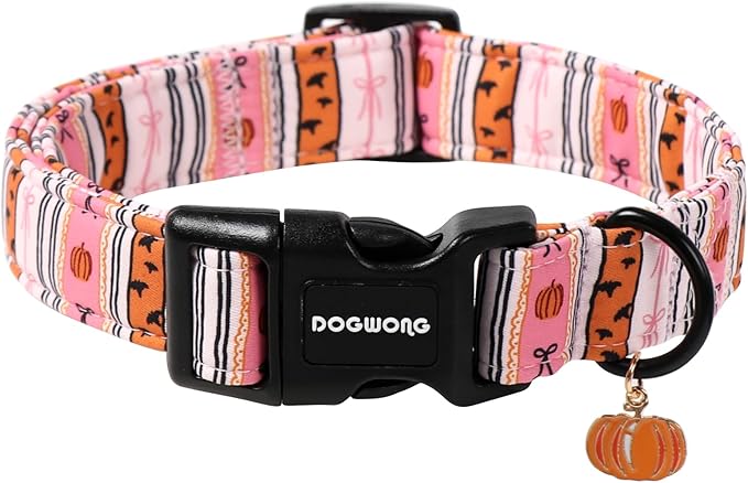 DOGWONG Fall Dog Collar- Pink Halloween Dog Collars Adjustable Classic Halloween Dog Collar for Small Medium Large Dogs L