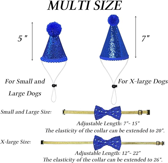 STMK Dog Birthday Decorations, Multi Sizes Dog Birthday Hat Bandana Bow Tie Numbers It’s My Bday Mother Puppers Banner for Large Extra Large Dogs Pets (X-Large, Blue)