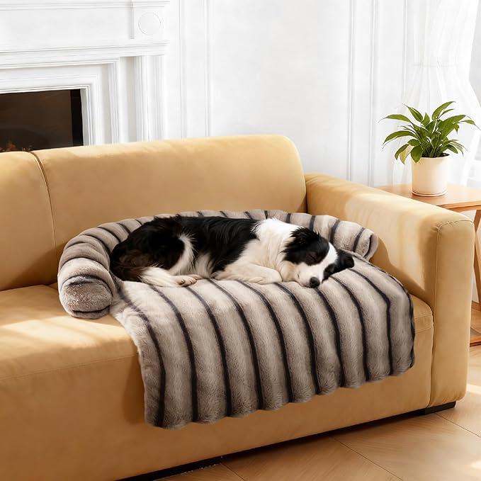 Large Dog Couch Bed, Fluffy Washable Couch Protector for Dogs with Removable Cover, Non-Slip Dog Sofa Bed, 41x37 Inch, Brown