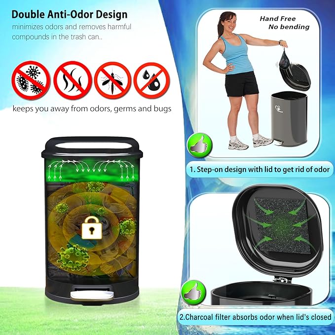 Dog Poop Trash Can Outside, Waste Bin with Lid and Removable Inner,Metal Rake Pooper Scooper, Odor Control for Indoor/Outdoor Dog Waste for Bathroom,Kitchen